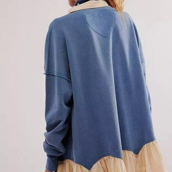 Free People Olivia Sweatshirt Top Collared Oversized Soft Cotton Solid L 274235 - Picture 3 of 9